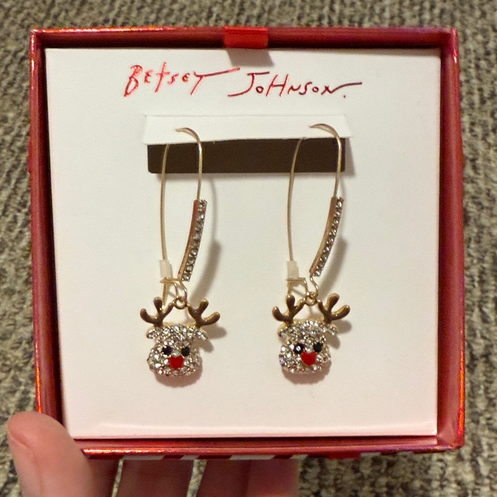 Betsey Johnson Faux Stone Reindeer Dangle Earrings